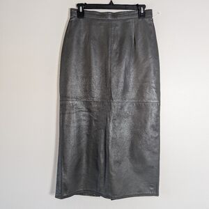 10 Vakko Vintage Grey Leather Pencil Midi Skirt